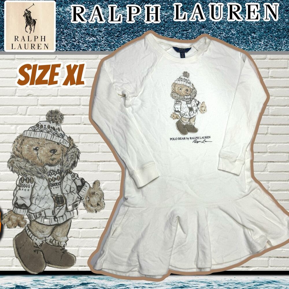 Lauren Ralph Lauren Polo Bear Girls XL Sweatshirt Dress White Winter Bear